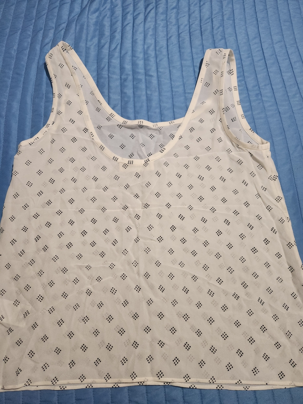 Everlane %100 Silk White Tank Top with Black Dot Cluster Print